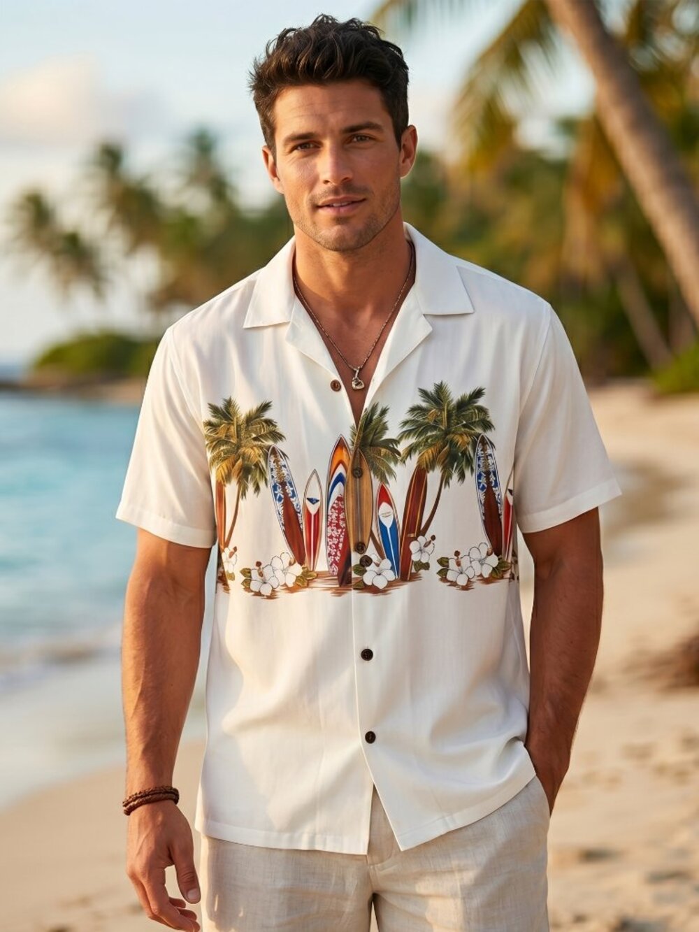 NWT | Tropical Storm Men's Surf & Palms Button-Up Shirt | Retro Resort | XL